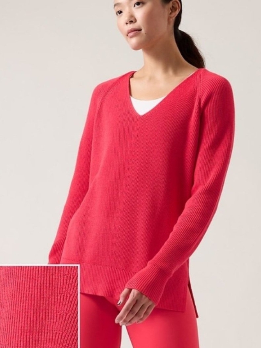 Athleta Hanover Refined V-Neck Sweater Coral Women's Large